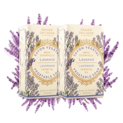 Image of Panier des Sens Lavender Bar Soap Moisturizing Gentle Scented Natural with Sweet Almond 97% Ingredients Made in France Vegan Friendly Body &amp; Hand Bars
