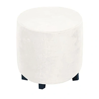Image of XGANGM 45cm Round Velvet Ottoman Stool Cover Slipcover Stretch Pouffe Small Footstool Protector Storage Chair Washable,White