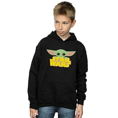 Image of Star Wars Boys The Mandalorian Child and Logo Hoodie Black 3 4 Years