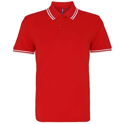 Image of Asquith &amp; Fox Men&#039;s Classic Fit Tipped Polo Shirt, Multicolour (Red/White 000), Large (Size:Large)