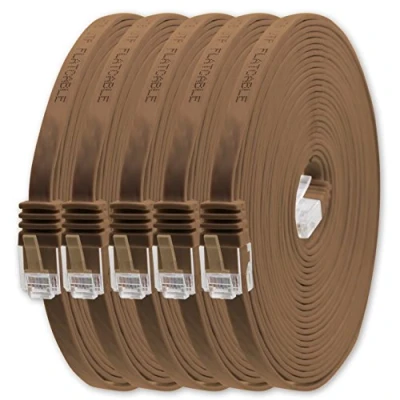 Image of 1aTTack.de 5m brown 5 pieces Cat.6 flat network cable Cat6 ultra patch 1000 Mbit/s Gigabit LAN (RJ45) slim micro