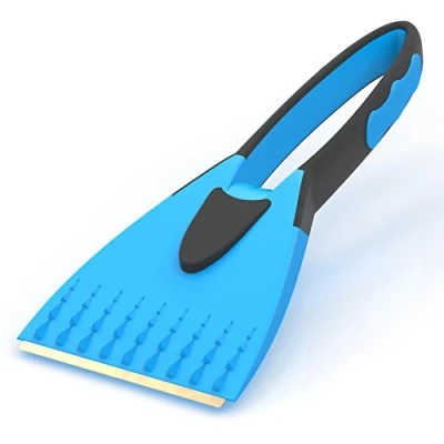 Image of AUPROTEC Ice Scraper Car Windscreen 2K non slip soft grip + plastic chisel Windshield de icer tool colour blue