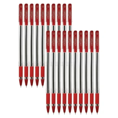 Image of CELL BALLPOINT Pens, RED, 0.5mm Fine Point, Pack of 20, FineGripX Ball Smooth Writing, Rubber Grip, FINERED20, Value Pack, ZOFAX Black Pen