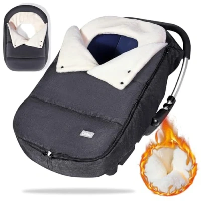 Image of Orzbow Winter Baby Car Seat Footmuff,Universal Blanket for w/Adjustable Collar,Waterproof Cover w/Zip, Warm Coral Fleece,Detachable and Machine Washable (Dark Grey)