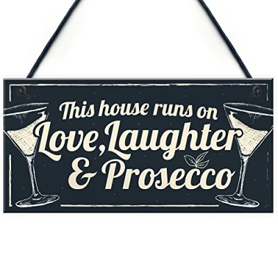 Image of RED OCEAN Fun Laughter Prosecco Kitchen Plaque Alcohol Home Bar Pub Sign Friend Gift For Women