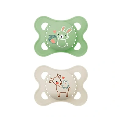 Image of MAM Original Dummy, Tooth Friendly Baby Dummy Made from Sustainable and Organic Renewable Materials, SkinSoft Silicone Teat with Box, 0 6 Months, Rabbit/Deer