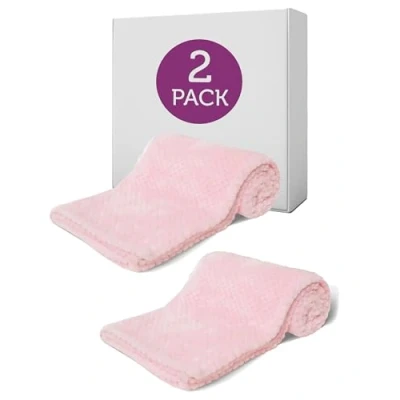 Image of Hoolaroo 2 Pack Baby Fuzzy Blanket Fluffy Waffle Flannel Fleece Super Soft Plush Warm Cozy for Newborn Infant Toddler Kids Girl Receiving Crib, Stroller, Travel, Pink