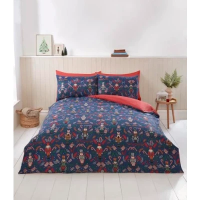 Image of Rapport home Christmas Bedding Set Nutcracker Microfibre Duvet Cover King Navy