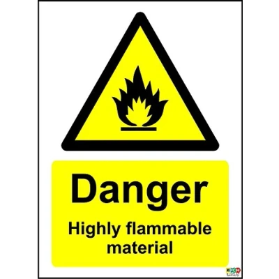 Image of Danger Highly Flammable Material Safety Sign Self adhesive sticker 200mm x 150mm