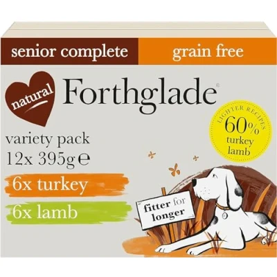 Image of Forthglade Wet Dog Food Variety Pack (12 x 395g Trays) Senior Dogs 7 Years+, Grain Free Food, Turkey &amp; Lamb, Stomach Sensitive with Natural Ingredients, Hypoallergenic