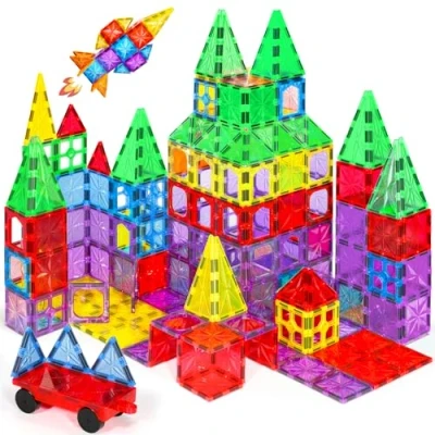 Image of Lovchil Magnetic Building Blocks 61PCS Tiles Set for Kids Preschool Construction Educational Toys 3 Years Old Boys and Girls 4 5 6 7 8 Toddlers
