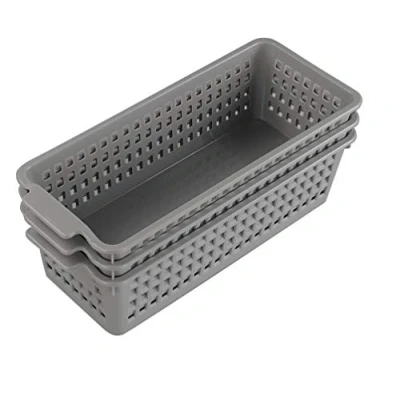 Image of Bblina Plastic Baskets for Storage, 3 Pack Small Grey Basket