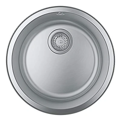 Image of GROHE K200 Stainless Steel Round Kitchen Sink with Overflow (Top Mount, 1 Bowl Ø 390 mm, Accessories Included: Waste Kit, Basket Strainer Waste, Mounting Set), Dimensions 440 mm 31720SD0
