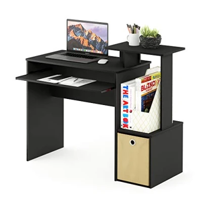 Image of Furinno Econ Multipurpose Home Office Computer Writing Desk, Study w/Bin, Black/Brown, 100.1 (W) x 86.6 (H) 39.9 (D) cm