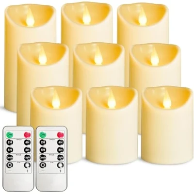 Image of YIWER Flameless LED Candles,Outdoor Indoor Battery Operated Flickering Candles with Remote Timers,Won&#039;t Melt,Ivory Plastic Candle D3.15 x H4 5&quot; 6&quot; for Party Christmas Valentine&#039;s Day（9 pcs