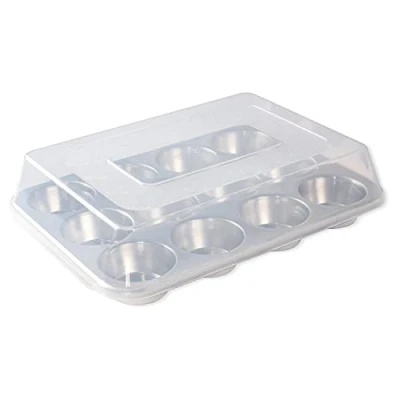Image of Nordic Ware Naturals 12 Cavity Muffin Pan with High Domed Lid, Cupcake Tray Superior Heat Conductivity, Premium Bakeware, Made in the USA, Silver