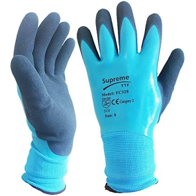 Image of 5 Pairs Blue Aqua Waterproof Fully Latex Coated Nylon Safety Work Gloves (Medium)