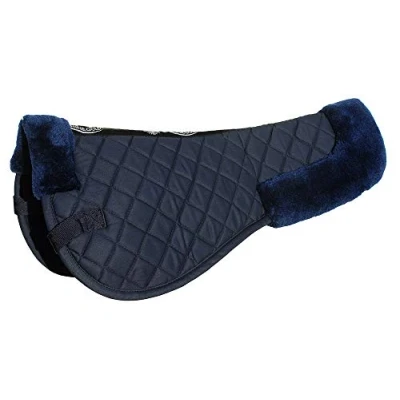 Image of Rhinegold Cotton Horse Riding Saddle Pad Luxury Equestrian with Faux Fur, Trimmed Edges &amp; Girth Replacement Straps. Equipment Numnahs for Horses Ponies