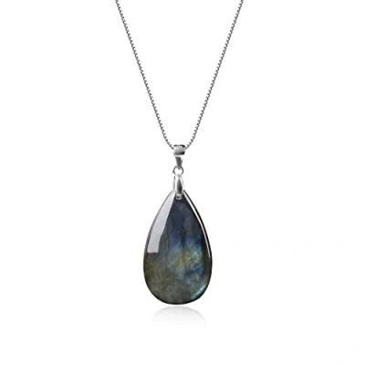 Image of COAI 925 Sterling Silver Teardrop Labradorite Crystal Necklace
