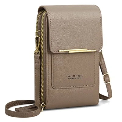 Image of AIFILLE PU Leather Shoulder Bags for Women, Ladies Crossbody Handbags with Long Adjustable Strap, Small Bag Mobile Phone Women Multi Pockets, Gray
