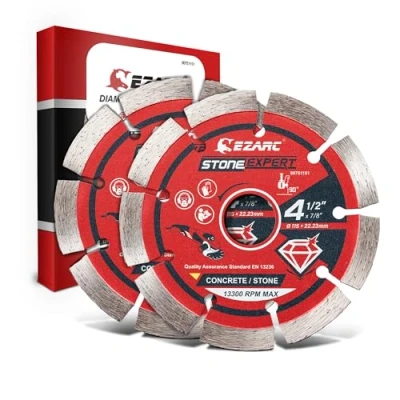 Image of EZARC Diamond Cutting Discs, 115mm Segmented Accessory for Angle Grinder, Wheel Stone, Concrete, Marble, Granite, Brick, Masonry &amp; Curb (2 Pack)