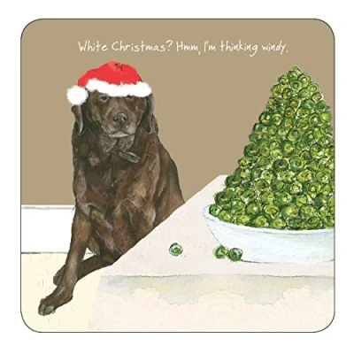 Image of Choc Labrador Windy Christmas Sprouts Little Dog Laughed Xmas Coaster Gift CTX06