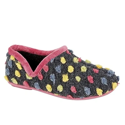 Image of Sleepers Womens Jade Knitted Textile Lightweight Dotted Full Slippers with Rubber Sole Fuchsia 3 UK