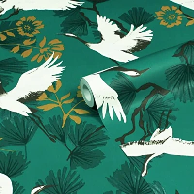 Image of furn. Demoiselle Botanical Printed Wallpaper, Jade