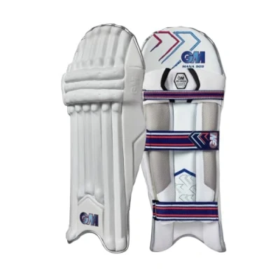 Image of Gunn &amp; Moore GM Cricket Batting Pads Mana 909 Traditional Cotton Cane Youths Left Handed 14.75&quot; Approx Weight 1.58 kg 1 Pair White