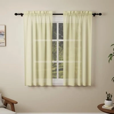 Image of Pacok Yellow Voile Curtains, 54 Drop 2 Panels Net Curtain for Windows, Rod Pocket Sheer Panel Curtains Living Room Kitcken Bedroom W56xL54 Inch(Yellow, 142 x 137cm)