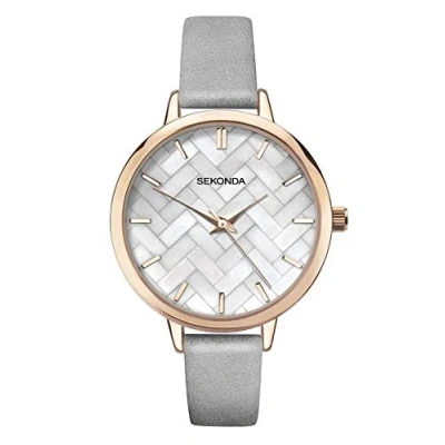 Image of Sekonda Ladies Editions Rose Gold Plated Mother of Pearl Dial Grey Leather Strap Watch 2827