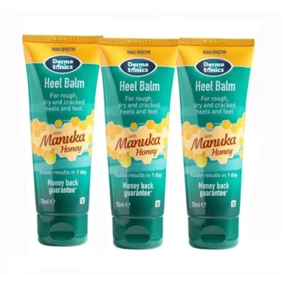 Image of Dermatonics Manuka Honey Heel and Elbow Moisturising &amp; Exfoliating Cream for Dry Cracked Heels Feet Treatment Repair Rough Feet, 70 ml Tube, 3 Pack