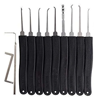 Image of Loboo Idea 11 Pieces Premium Practice Lock Picking Tools, Including 9 Lockpick Hook and 2 Pick Tension Wrench for Beginner Pro Locksmiths Black