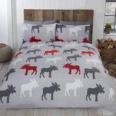 Image of Rapport Home 100% Brushed Cotton Flannelette Duvet Quilt Cover Bedding Set (Grey, Double)