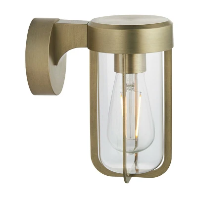 Image of Benevento Outdoor Wall Lamp Brushed Gold Finish &amp; Clear Glass IP44