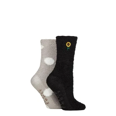 Image of Women&#039;s 2 Pair SOCKSHOP Wildfeet Embroidered Cosy Lounge Socks Sunflower and Spots 4 8