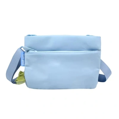 Image of pet wiz Slim Waterproof Crossbody Dog Walking Bag with Two Zips, Discreet Poop Dispenser and Adjustable Strap Available in Lilac Baby Blue (Baby Blue)