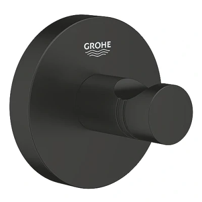 Image of GROHE Start QuickFix Robe Hook (Metal, Concealed Fastening, Including Screws and Dowels, Extra Easy to Fit QuickGlue), Size 45 mm, Matt Black, 411732430