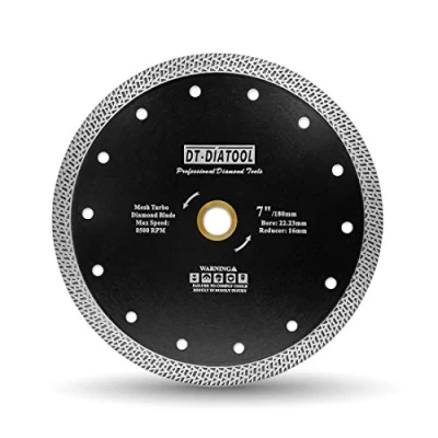 Image of DT DIATOOL Diamond Saw Blade 7 Inch / 180mm Cutting Disc with Mesh Turbo for Porcelain Tile Marble Ceramic Granite