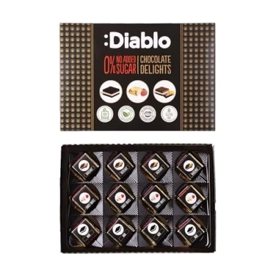 Image of Diablo Chocolate Delight No Added Sugar, Gluten Free Big Box Of Luxury Chocolates Noir, Hazelnut and Forrest Fruit (12 Pieces) Perfect for Gifting (Pack 1)