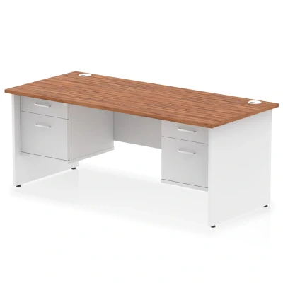 Image of Impulse 1800x800 Desk Walnut/White Panel End with 2x2 Drawer Fixed Ped