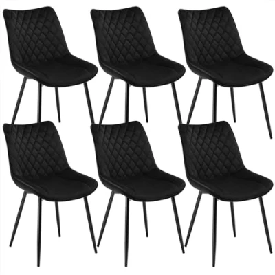 Image of WOLTU Dining Chairs Set of 6 pcs Kitchen Counter Lounge Leisure Living Room Corner Black Velvet Reception with Backrest and Padded Seat