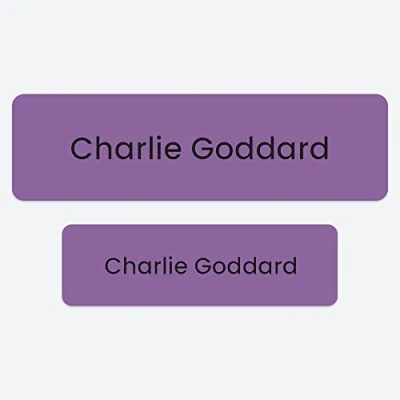 Image of 50 x No Iron Personalised Stick On Waterproof Washable Name Labels Great for Clothes, School Uniform, Equipment, Shoes. School, Nursery, Day Care, Hospital Purple