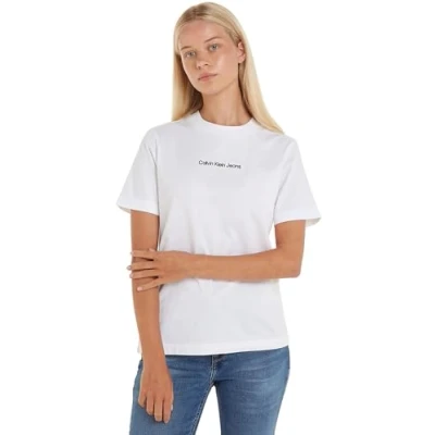Image of Calvin Klein Jeans Women Short Sleeve T Shirt Institutional Straight Crew Neck, White (Bright White), L
