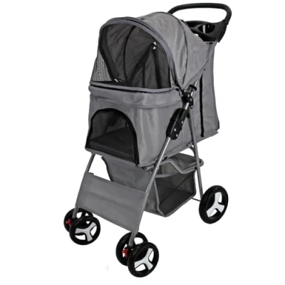 Image of Pet Travel Dog Stroller Pushchair Available in 7 Colours (Grey)