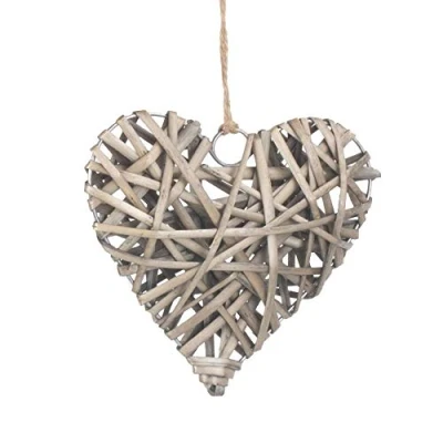 Image of Red Hamper Small Full Antique Wash Wicker Heart, H15 x W4 D15cm