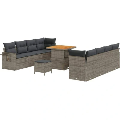 Image of vidaXL 11 Piece Garden Sofa Set with Cushions Grey Poly Rattan Acacia