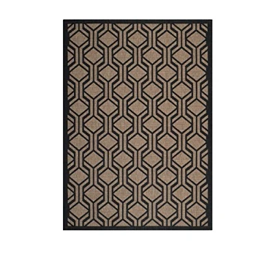 Image of SAFAVIEH Contemporary Rug for Indoor &amp; Outdoor Courtyard Collection, Short Pile, in Brown and Black color, 122 X 170 cm