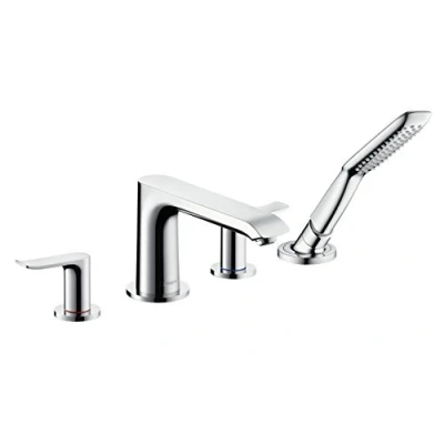 Image of Hansgrohe 31442000 Metris 4 Hole Rim Mounted Bath Mixer, Chrome, Silver