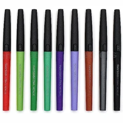 Image of FNX 9 x Paper Mate Flair Metallic Felt Tip Pens Quick Drying, Smear &amp; Fade Resistant Glittery Ink that Shines 0.7mm Medium Point Assorted Colours, Loose in Plain Packaging